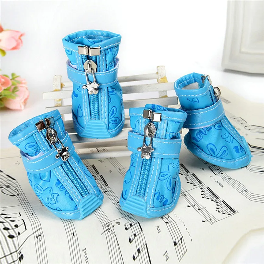 Зимняя нескользящая обувь для собак 4 шт. толстые теплые ботинки от снега и дождя