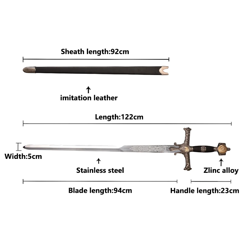 

Solomon Sword 122cm 1.8kg Stainless Steel Blade Free Hanging Board Wall Decorations Performance Props Collectibles Crafts