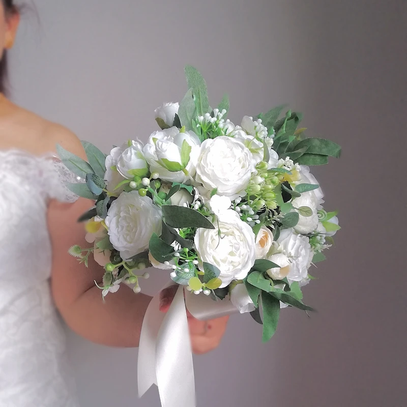 

Whitney New White Wedding Flowers ramos de quinceañera Round Poney wedding bouquet for bridemaids bouquet demoiselle d’honneur