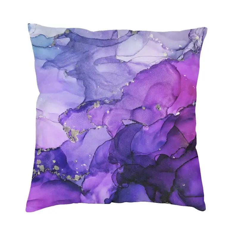 

Абстрактная красочная мраморная фольга, декоративная подушка, фиолетовый, пурпурный, хром, чернила, наволочка, квадратная наволочка