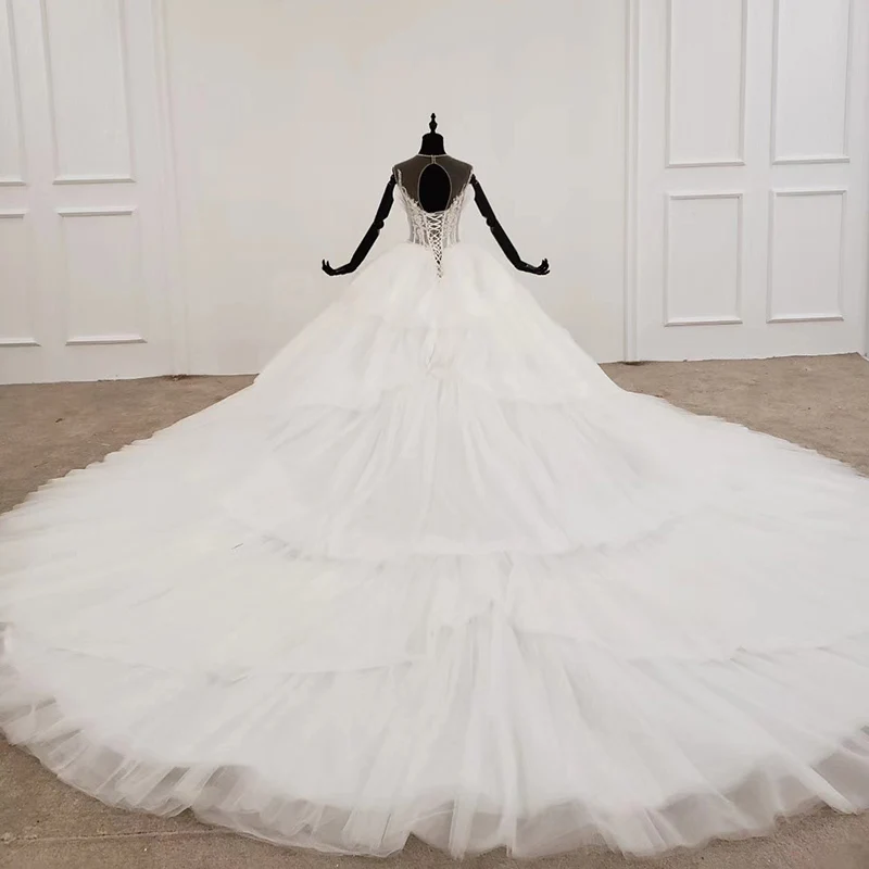 BGW Tulle Wedding Dress Short Sleeve Pearl Sequin Crystal Bow Lace Up Ball Gown Petite Wedding Dress Vestito Da Sposa 2020