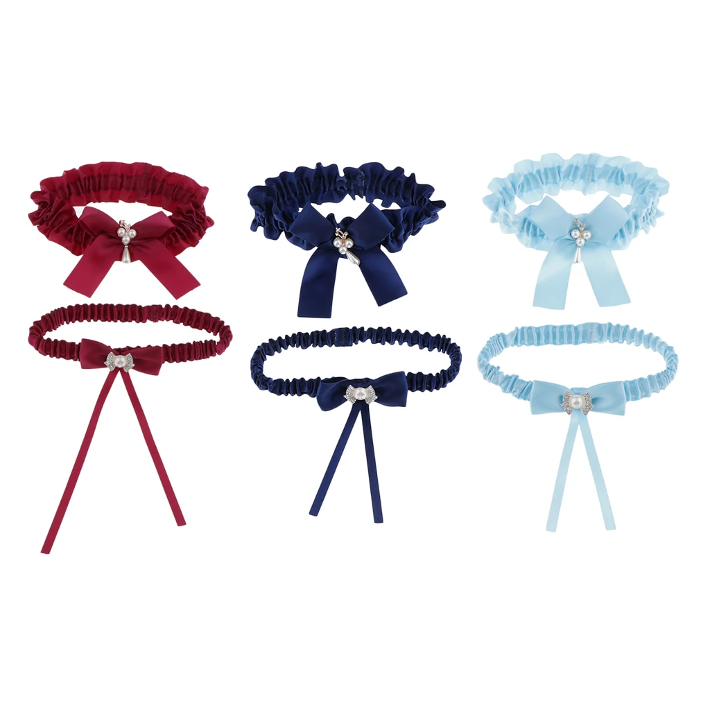 

2 шт., атласные подвязки с бантом, украшенные стразами и жемчугом