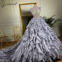 Dubai Lavender Ruffles Evening Dresses 2020 Puffy A Line Pearls Beaded Robe De Soiree Prom Party Gowns Vestido De Festa