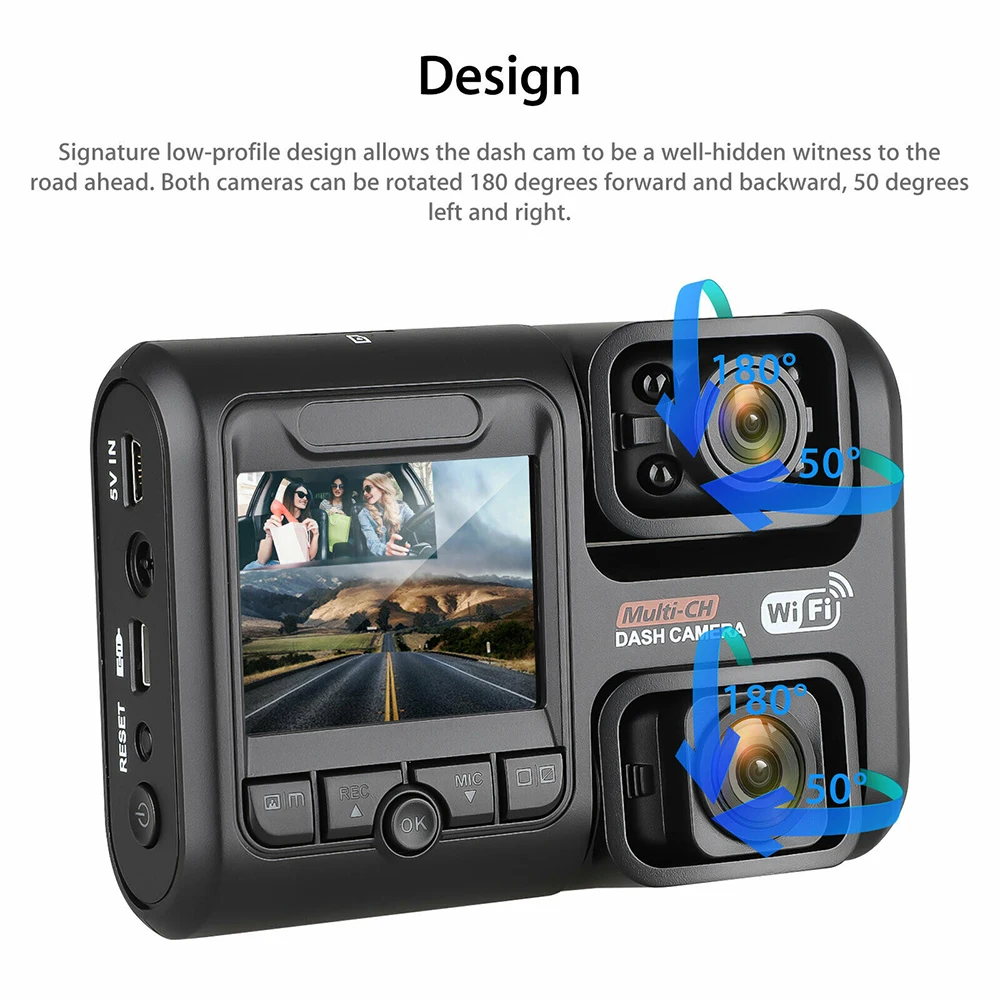 Видеорегистратор автомобильный с двумя камерами разрешение 1080P Wi-Fi GPS