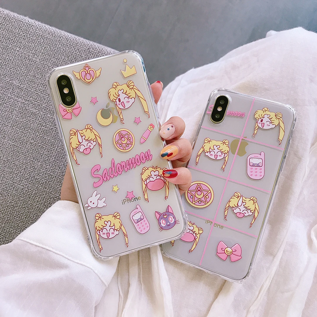 Anti-fall TPU Sailor Moon Phone Case for iPhone 11 Pro Max X XR XS Cartoon Soft Transparent Clear Cover 6 6s 8 7 Plus Funda |