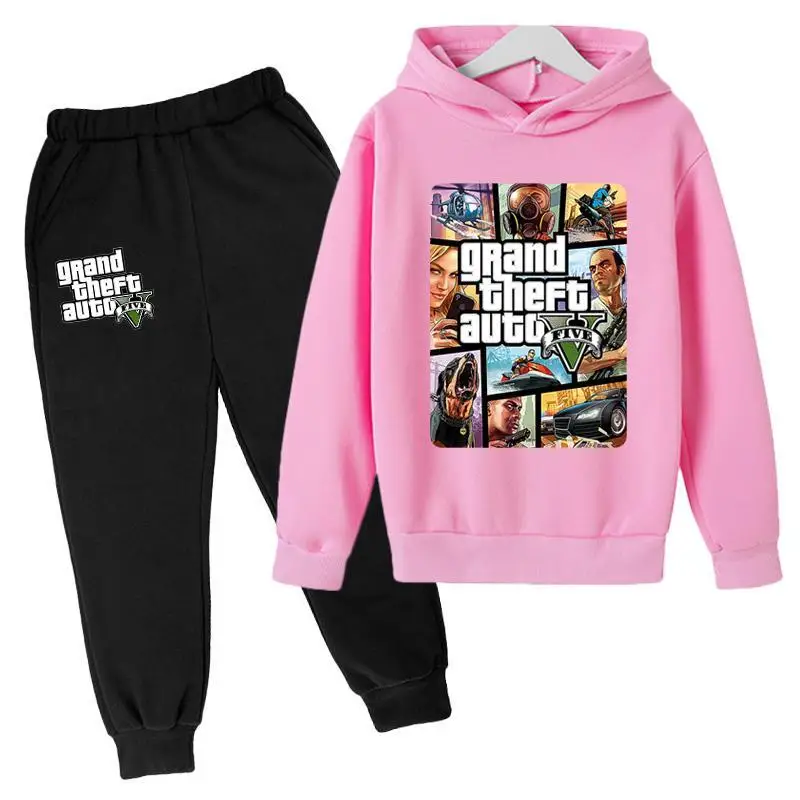 

4-14Y 2021 Newest Kids Casual Fashion Clothing Game GTA 5 Hoodies Gta Street Outwear Boys Hip Hop suit Children Sweatshirt+pants