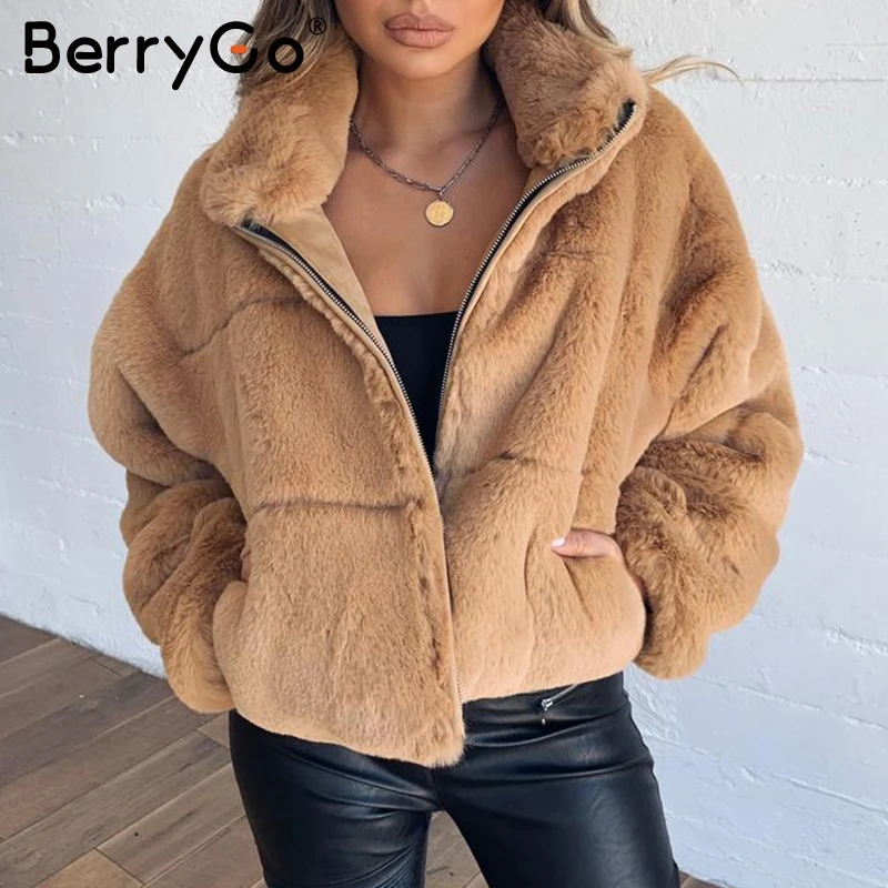 BerryGo повседневное плотное теплое пальто из искусственного меха Женская Осенняя