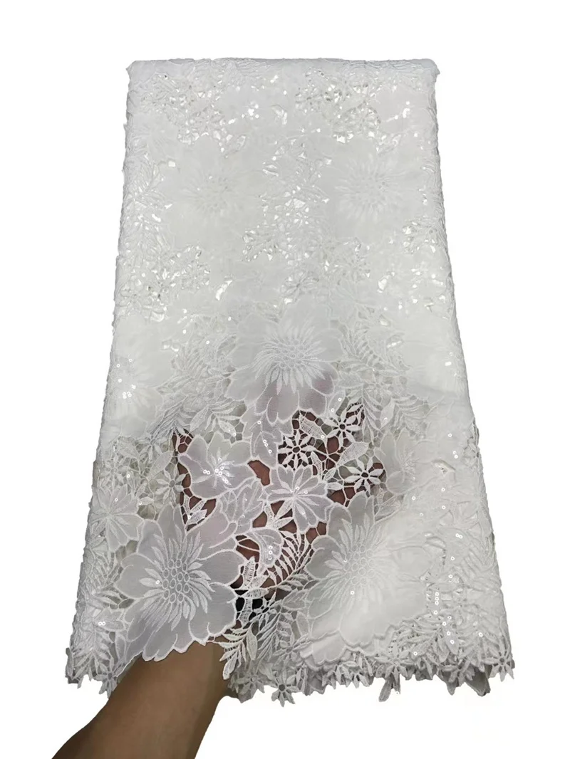 

Белая кружевная ткань PGC с блестками, африканская вышивка, молочный шелк, для вечерние НКИ, последняя модель шитья Aso-ebi
