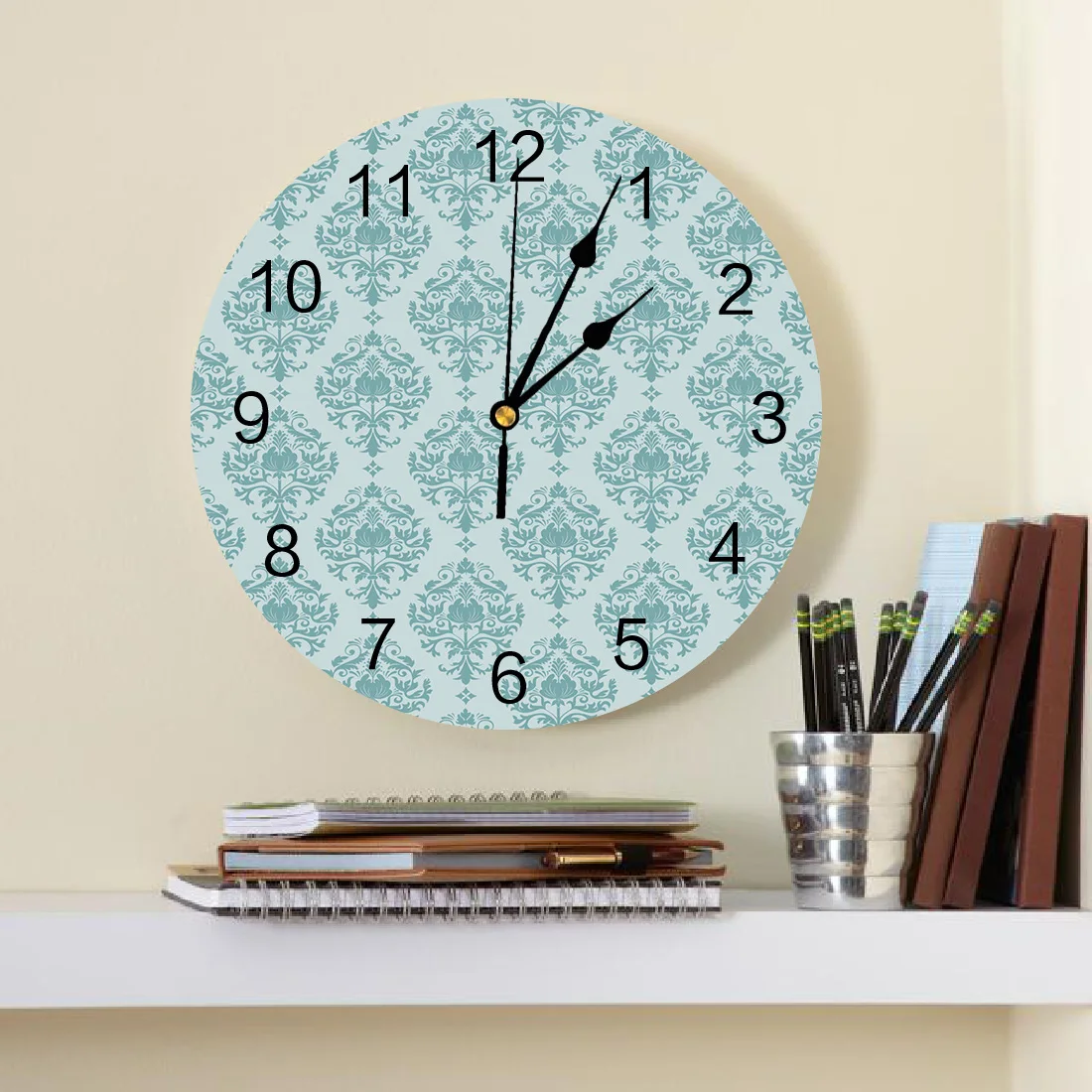 Женские винтажные настенные часы с цветочным принтом из ПВХ современный дизайн