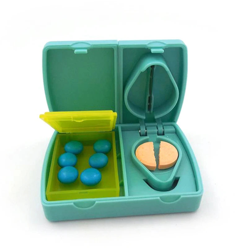 

1pc Portable Pill Cutter Splitter Divide Storage Case Medicine Cut Compartment Box Holder New Green