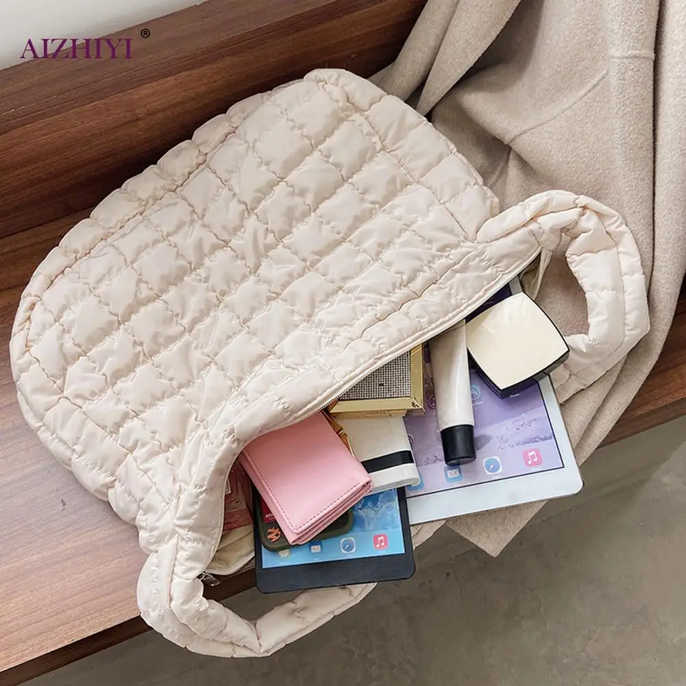 new winter big shoulder bag space cotton handbag woman casual tote down diagonal bags feather padded ladies shopping pack free global shipping