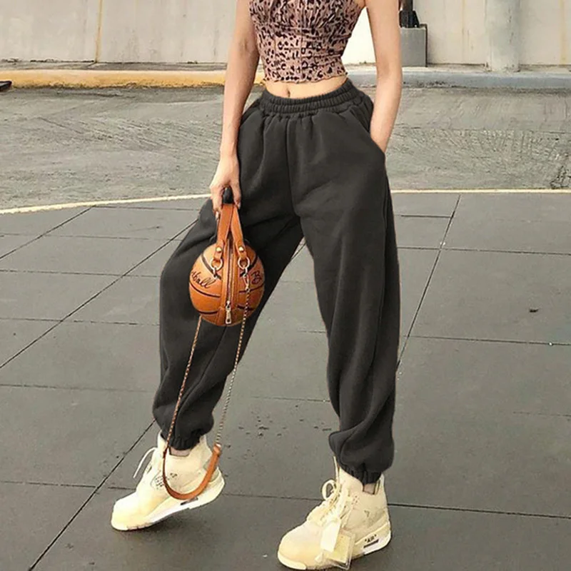 

2021 autumn and winter trendsetter's same casual pants basic women's wear solid color high waist loose Leggings women's pants