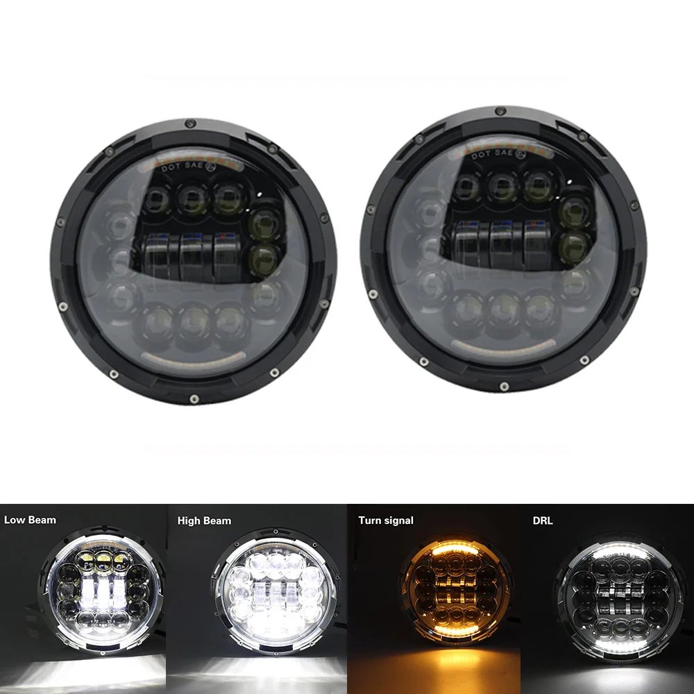 90W Headlight Black Для Suzuki Samurai UAZ Hunter 7 дюймов светодиодный проектор фара с halo DRL& Amber Поворотная сигнальная фара для Lada 4x4 Urban Niva - Цвет: 90W Headlight Black