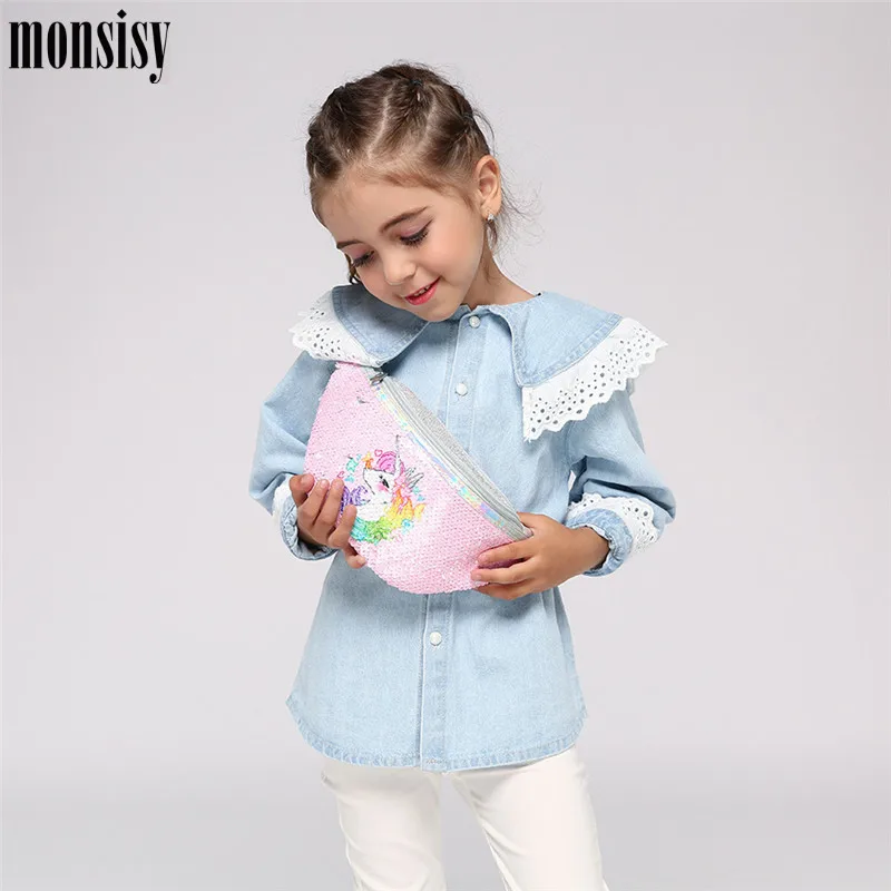 Поясная Сумка Monsisy с блестками и единорогом для девочек забавные детские