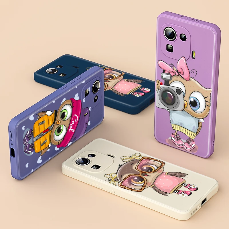 

Cartoon Girl Gifts Cute Owl for Xiaomi 11 Ultra 10T 10 Pro Lite 9 5G Mix 4 3 CC9 Luxury Liquid Silicone Soft Cover Phone Case