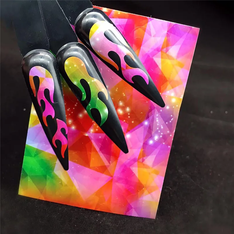 2 шт. 3D пламени ногтей наклейки для Фольга яркого цвета с блестками ногтевого