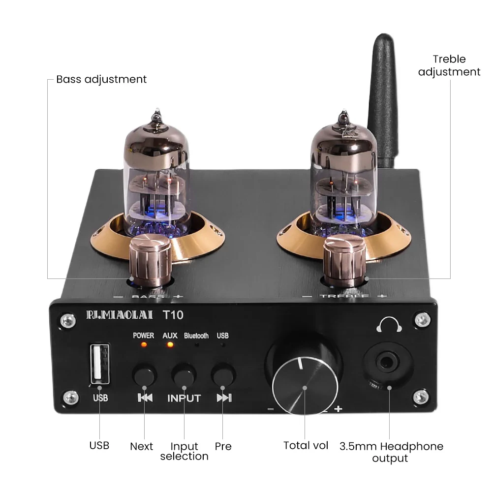 PJ.MIAOLAI TPA3116 Bluetooth 5.0 HiFi 6N3 Vacuum Tube RCA Audio U Disk Headphone Amplifier For Home Theater DIY | Электроника