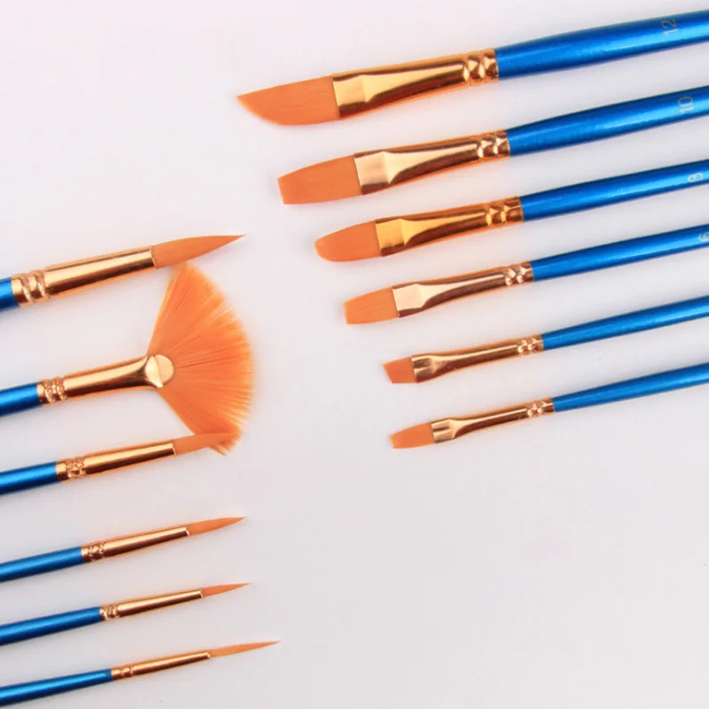 

Kids Student Nylon Hair Paint Brush Set Drawing Art Supplies Watercolor Gouache 12 Pcs Painting Pen Wooden Handle