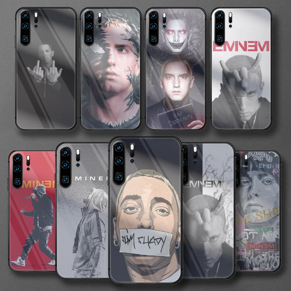 

Hip Hop Rapper Eminem Tempered Glass Phone Case For Huawei Honor P 7 8 9 10 20 30 40 50 A X I Pro Lite Cover Pretty Black Etui