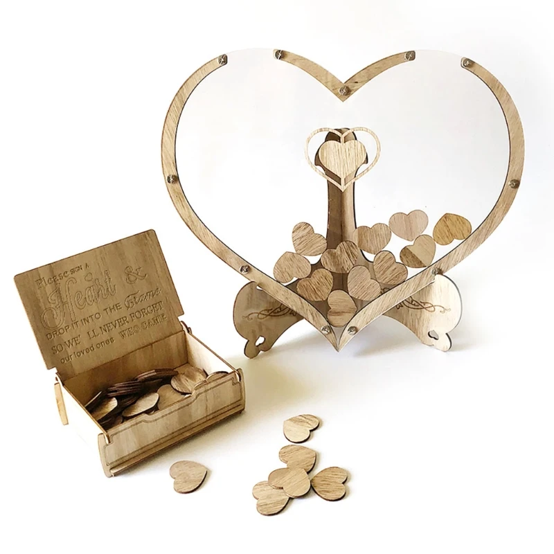 R7RC деревянная рамка в форме сердца прозрачная Свадебная Гостевая книга