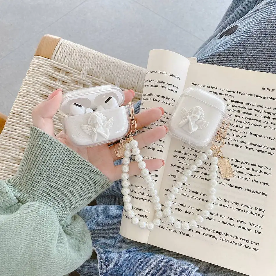 

For AirPods Case Cute INS Cupid Angel Earphone Case For AirPods 2 3 AirPods Pro Soft Glitter Clear Headphone Cover with Keychain