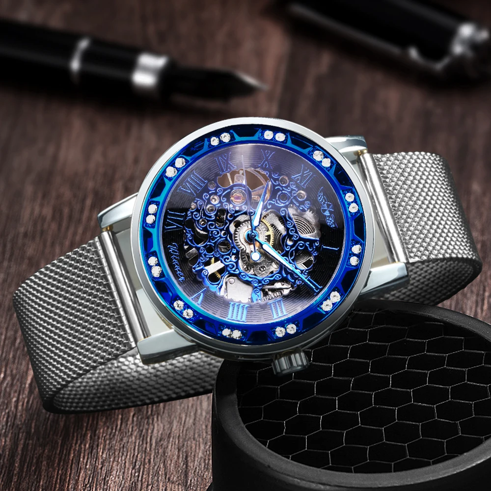 Часы скелетоны WINNER Мужские механические модные серебристые брендовые Роскошные