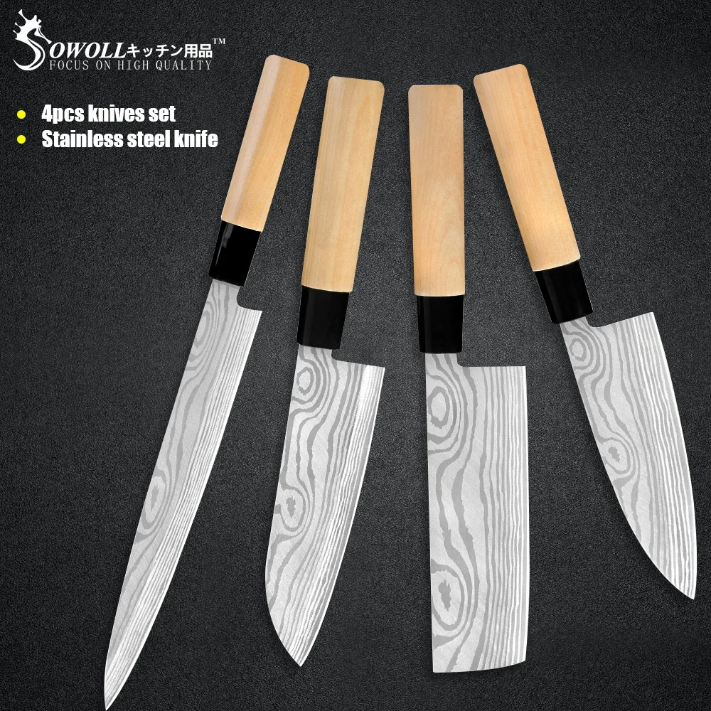 Sowoll кухонный нож из нержавеющей стали 9 ''сашими 6 5'' Santoku шеф повара для