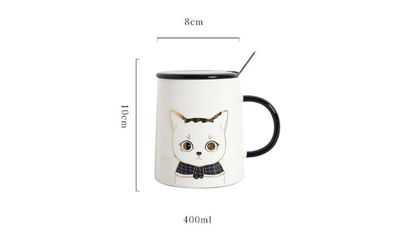 Ручная роспись золотые котята кружки с крышкой в виде ложки фарфоровая кофейная