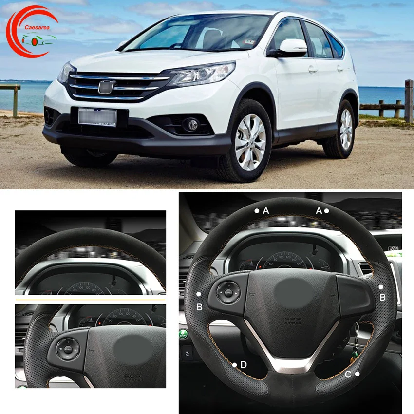 

Для Honda CR-V 2012-2018 черный кожаный чехол рулевого колеса автомобиля DIY рука сшитый на заказ
