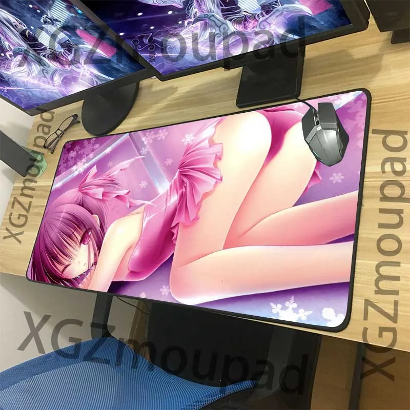 

XGZ Comic Pink Loli Custom Extra Large Gaming Mouse Pad Black Exquisite Lock Edge Computer Table Mat Speed Rubber Non-slip Xxl