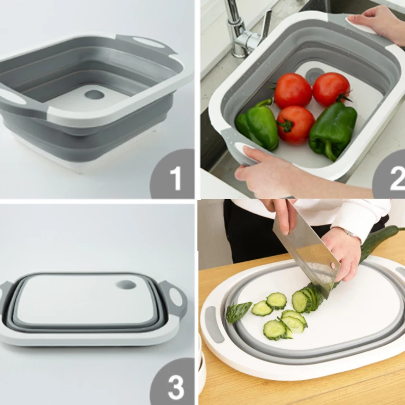 3 In 1 Foldable Chopping Blocks Kitchen Cutting Board Folding Wash Travel Basin Drain Basket Washing Organizer | Дом и сад