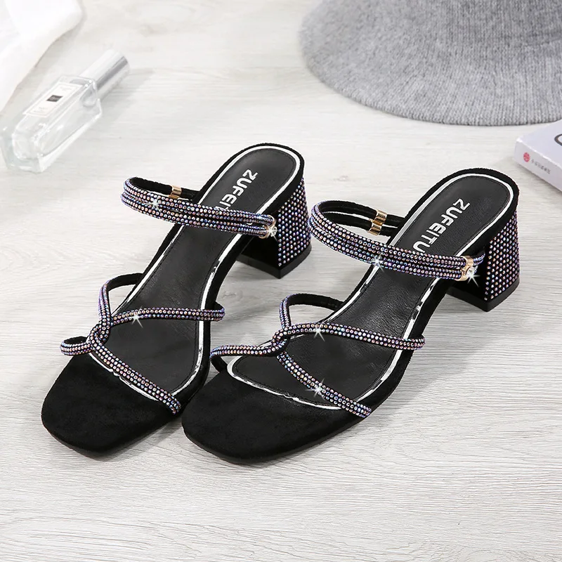 

Ankle Strap Sandals Elastic Band Comfort Shoes for Women Summer Heels Suit Female Beige Med Slip-on Girls High Black Low 2021 M