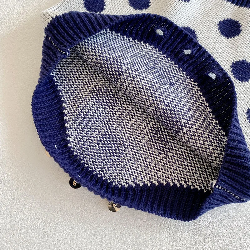 

New Autumn Winter Infant Baby Dot Girls Knit Long Sleeve Cardigan Coat + Braces Rompers Clothing Sets Kids Girl Suit Clothes