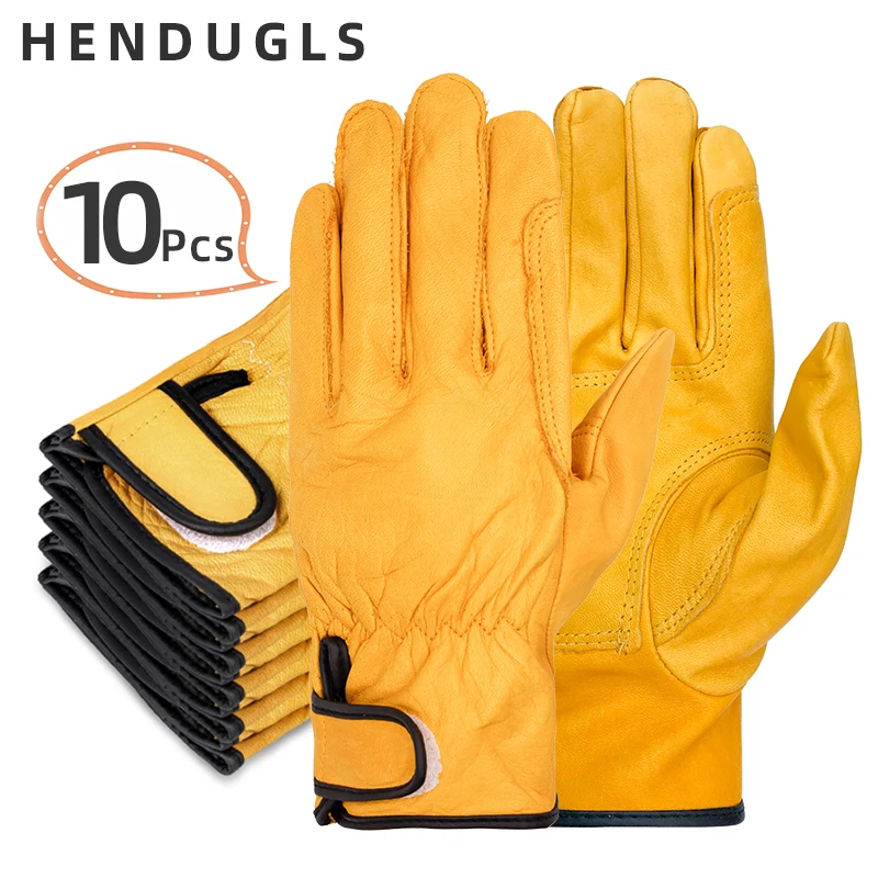 

HENDUGLS 10 шт Новинка Бесплатная доставка защитные перчатки D Класс воловья кожа желтые ультратонкие Кожаные Защитные рабочие перчатки 527NP