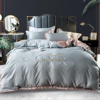 4pcs washed silky bedding set breathable quilt cover luxury bedclothes ice cold pillowcase healthy duvet cover set for home
