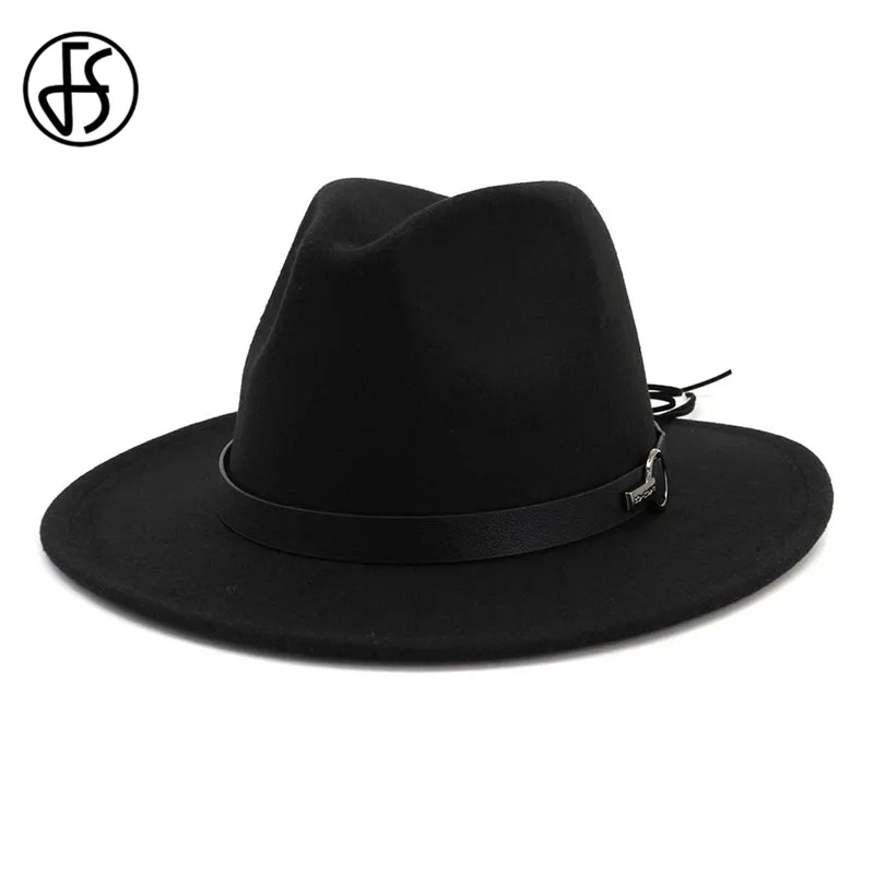 FS желтой шапки для мужчин и женщин с широкими полями шерстяная фетровую Джаз Fedora