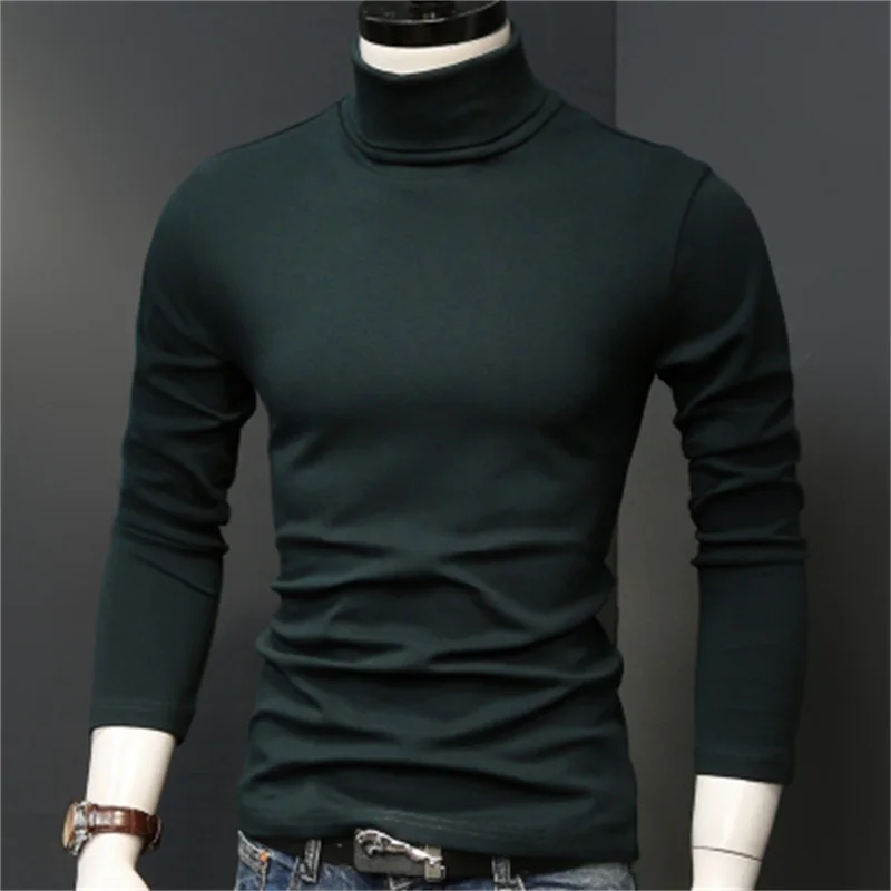 

Autumn and winter high-neck bottoming shirt men's long-sleeved t-shirt pure cotton tops men's trend with thick autumn clothes