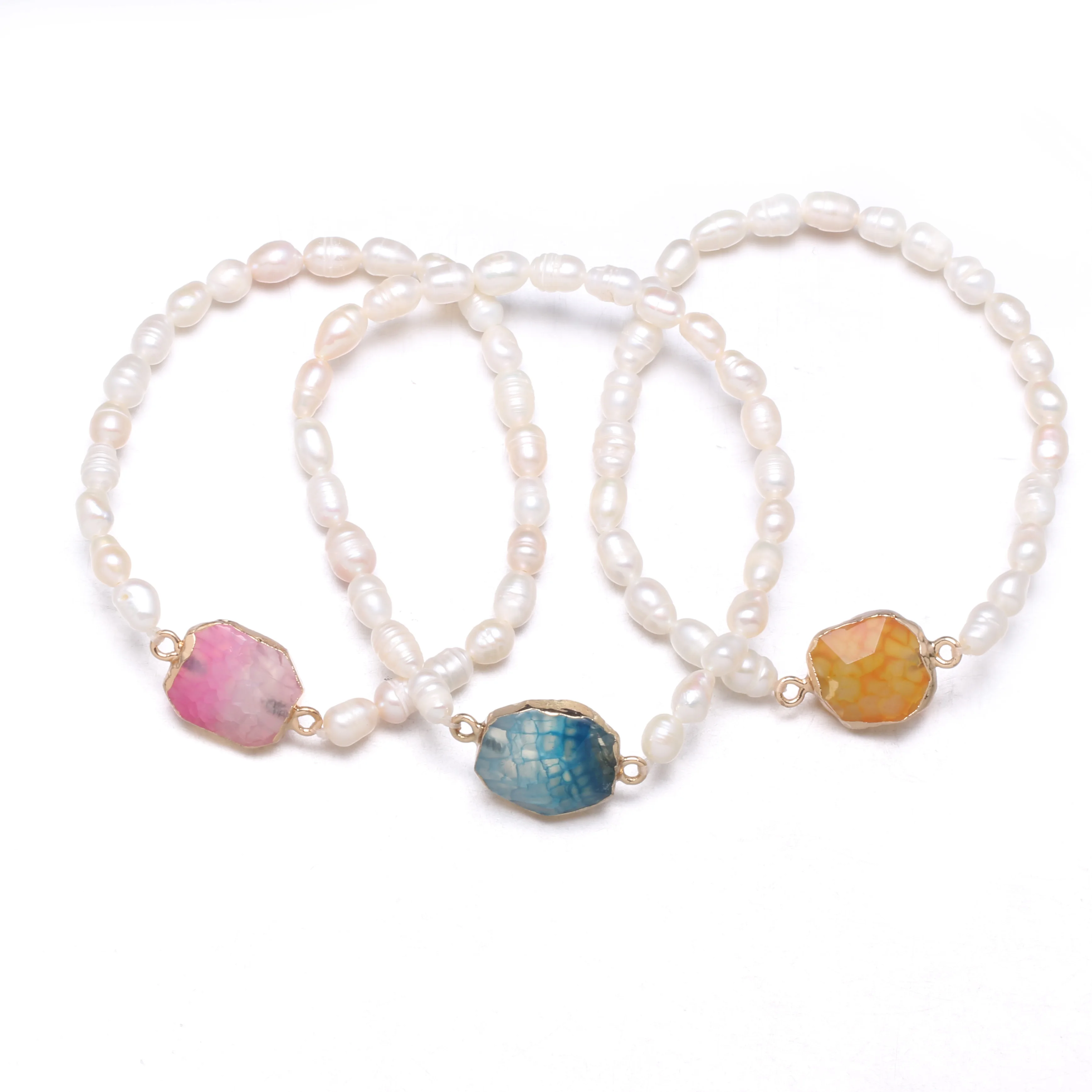 

Fashion Bracelets Natural Pearl Rice-Shaped Beads With Agate Bracelet Bangle for Women Charming Jewelry Gift 4-5mm