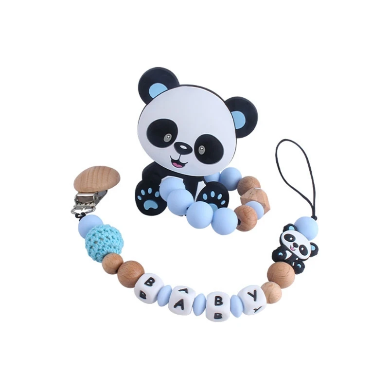 

2 Pcs Baby Pacifier Chain Cartoon Bear Teether Set Nipple Clip Holder Infant Silicone Teething Soother Molar Toys