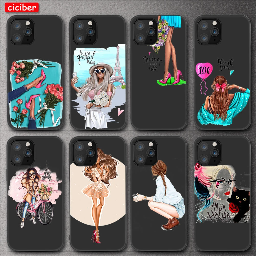 

Travel Girl Case For iPhone 11 12 Pro Max Mini Cover for iPhone X XR XS MAX 7 8 6 6S Plus 5 SE 2020 Soft Silicone TPU Phone Back