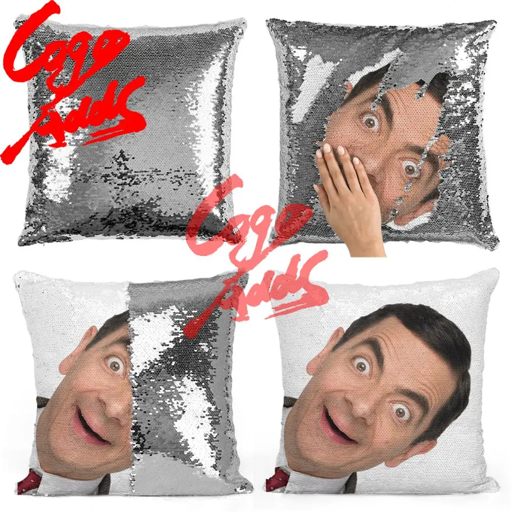 Подушка с блестками Мистер Боб рован Аткинсон | Наволочка Двухцветная подушка