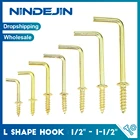 Самонарезающий крючок NINDEJIN, угловой винтовой крючок 12 дюйма  1-12 дюйма, с медным покрытием, 2030 шт., подвески для картинных рам дюйма