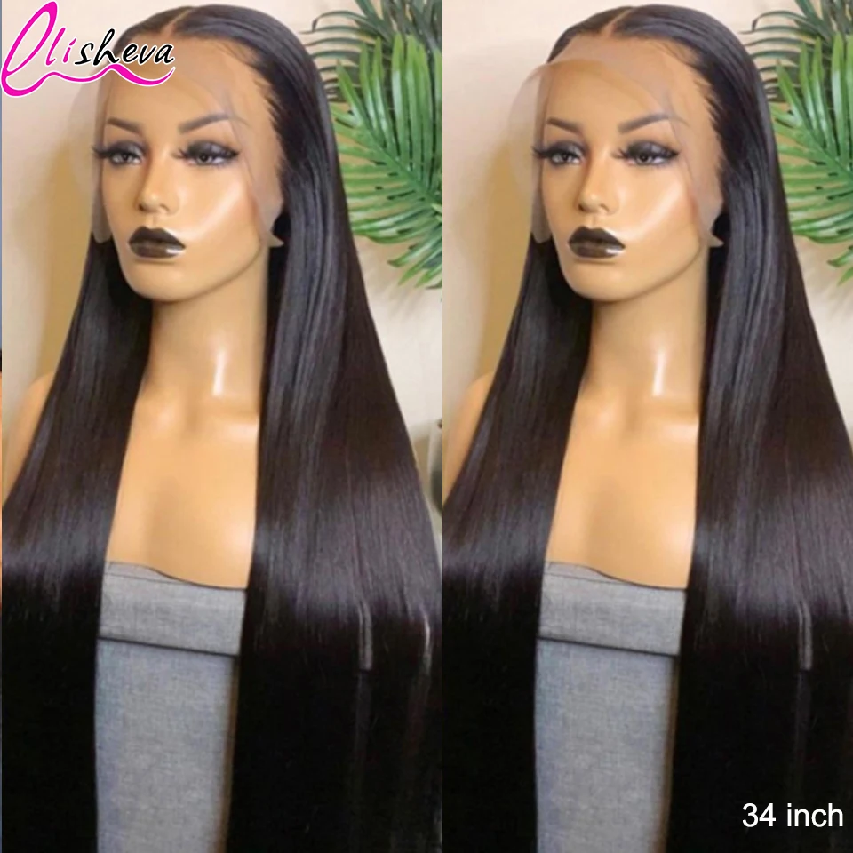 34 Inch Straight Lace Front Wig 13X4 Transparent Lace Front Human Hair Wigs Bone Straight Frontal Wigs For Women Pre Plucked Wig