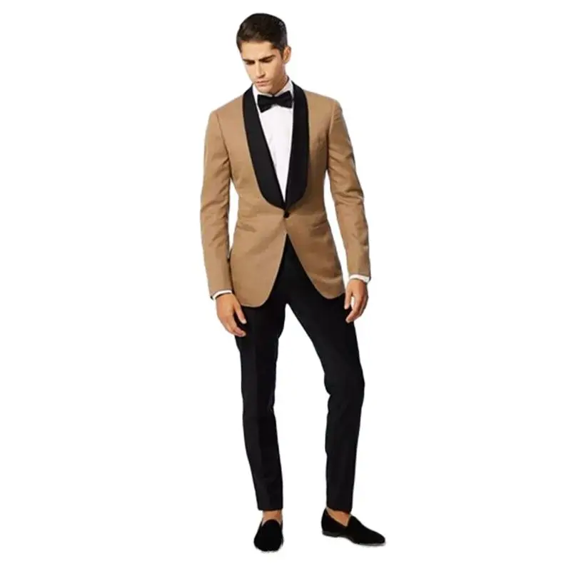 

Shawl Lapel Beige Groom Wear One Button Wedding Groom Tuxedos Men Suits Wedding Prom Dinner Best Man Blazer(Jacket+Pants+Tie)