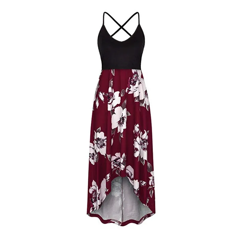 

European and American-Style Maternity Clothes Summer Dress Printed Strap Contrasting Color Panel Lactation Garment Dress