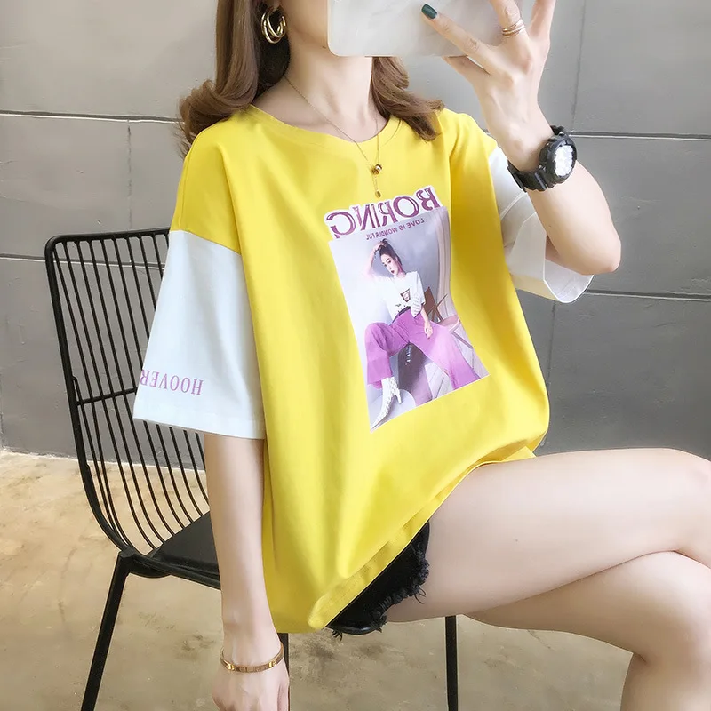 

Футболка женская свободного покроя с коротким рукавом, модная рубашка в Корейском стиле, с отстрочкой, в стиле Харадзюку, с принтом «бойфрен...