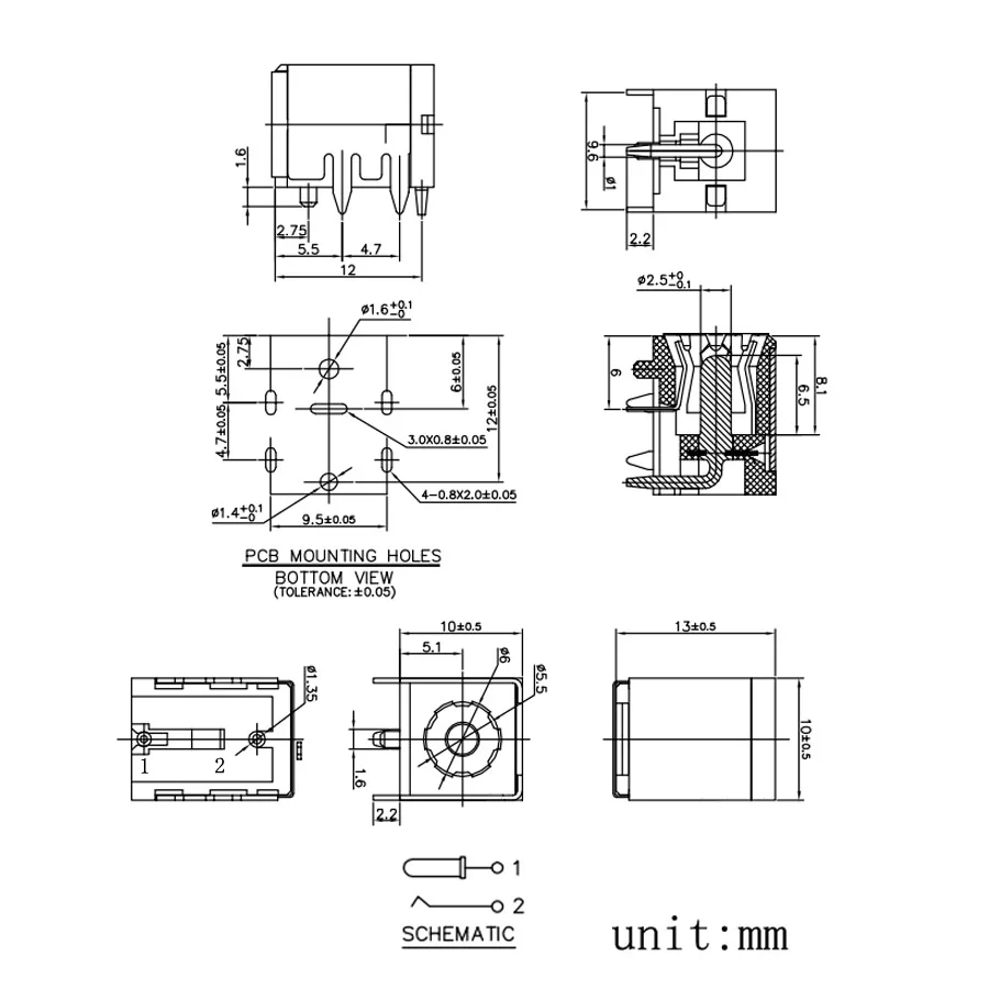 5 шт. 5*2 1 мм DC-007B DC Мощность зарядный розеточный разъем DC007B 5x2 Женский Джек выход