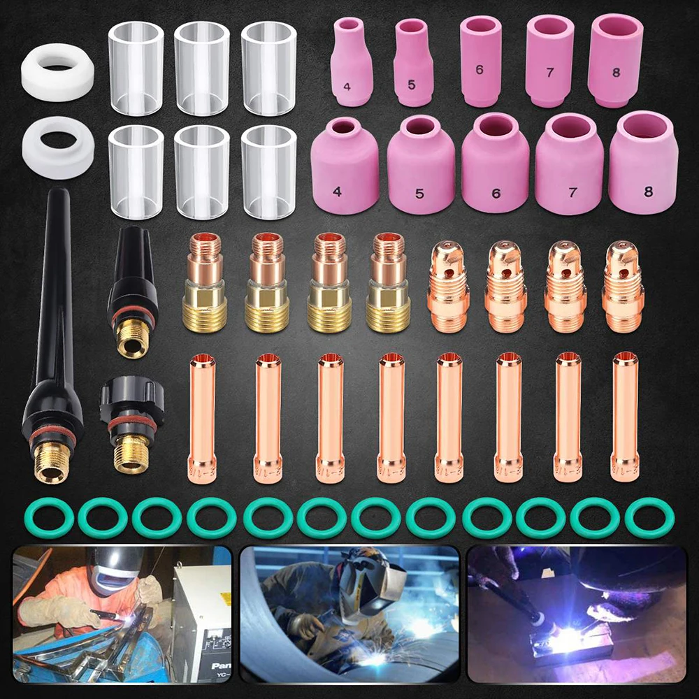 

49PCS Welding Torch Stubby Gas Lens For WP-17/18/26 TIG 10 Pyrex Glass Cup Kit Durable Practical Welding Accessories