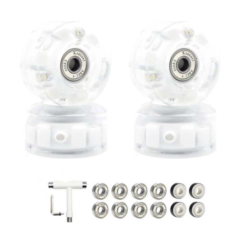 

6-LED Roller Skate Wheels - Skateboard Wheels 4 Pack,Light Up Quad Wheels Double Row Skating 32 X 58 Mm