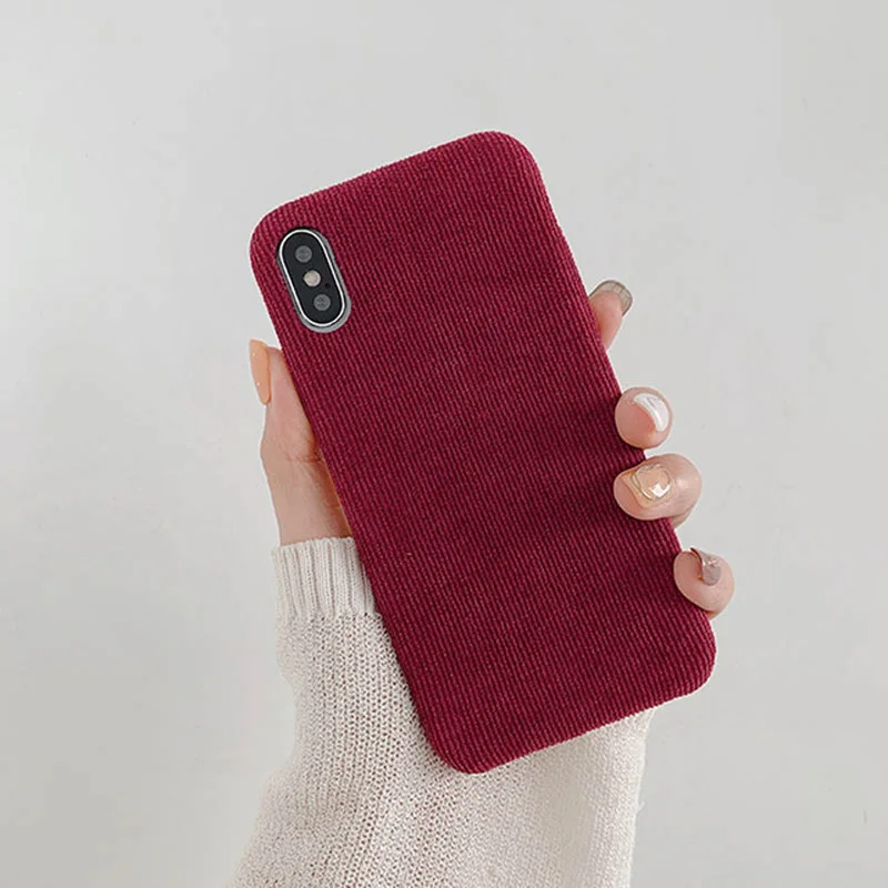Ottwn Phone Case For iPhone 11 X XR XS Max Corduroy Cloth Texture Case For iPhone 6 6s 7 8 Plus Warm Fabric Fuzzy Soft PU Cover
